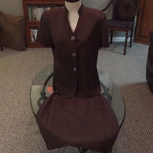 Maggie London Brown Silk Suit Size 10 Dry Cleaned